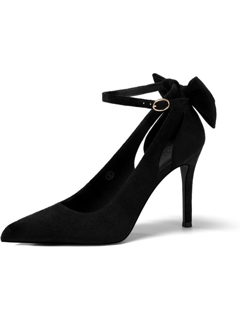Women's Black Pointed Toe High Heels Pumps Ankle Strap Bow Tie Party Dress Shoes